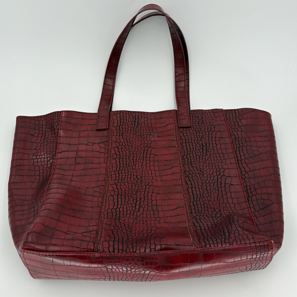 Vintage Neiman Marcus Burgundy Croc Embossed Tote Bag Large Shoulder Shopper